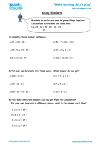 Worksheets for kids - using-brackets
